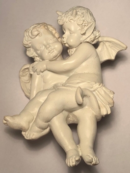 Dekofigur Engelchen und Teufelchen, auf Schoss sitzend